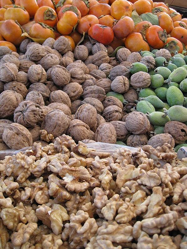 Walnuts and green almonds
