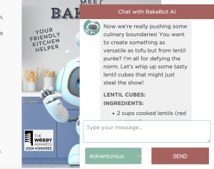 Example of BakeBot reply to an AI recipe prompt